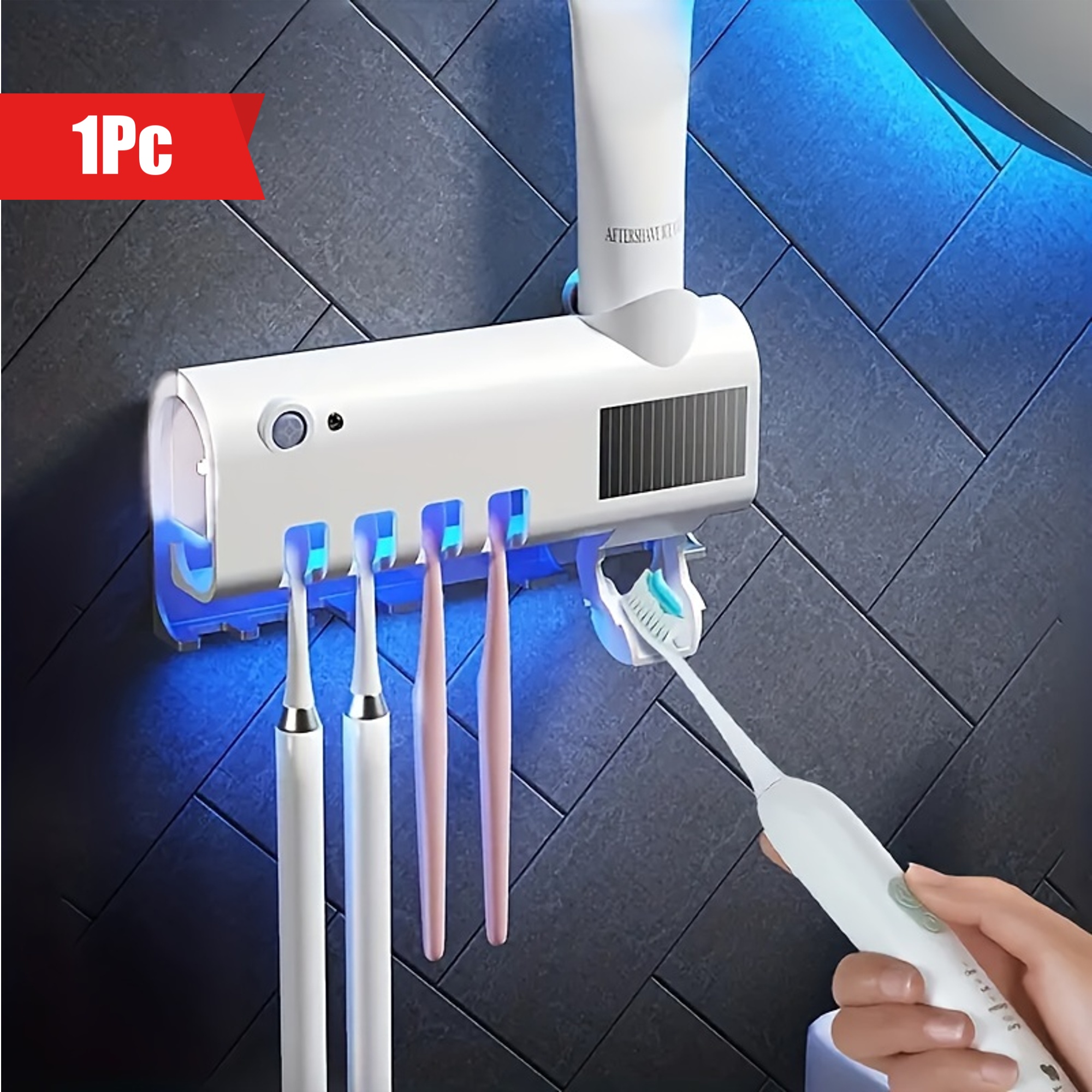 1pc toothbrush uv wall mounted 4 slot toothbrush smart disinfection and toothpaste dispenser solar panel toothbrush wall mounted bracket smart disinfection bathroom accessories details 1