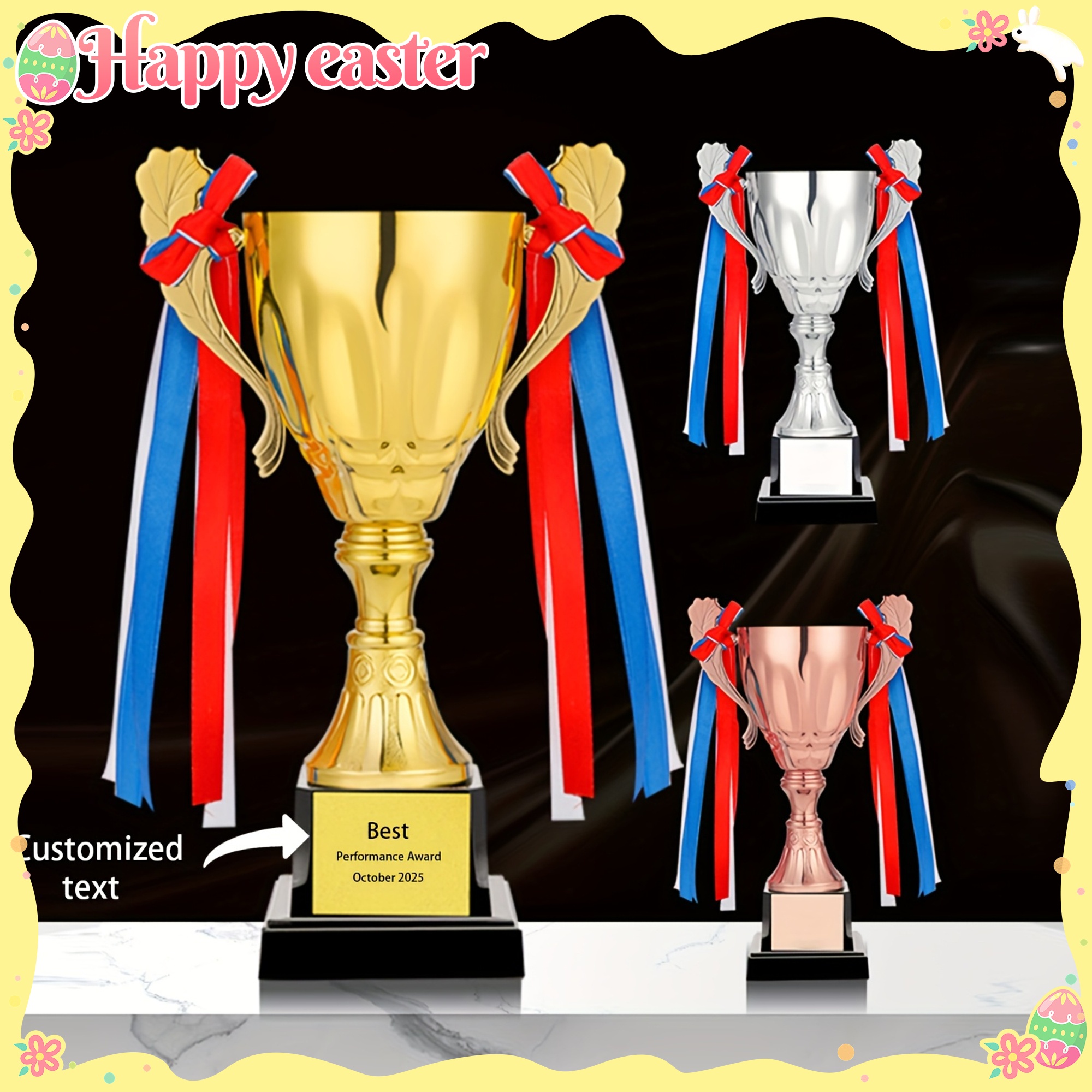 1 Personalized Custom Metal Football/Basketball/Feather Ball Trophy, Golden/Silvery/Copper-Colored Trophy, Made of Iron Alloy and ABS Material, Competition Trophy, Honorary Commemorative Trophy for Football/Tennis EventsOpen in new tab.