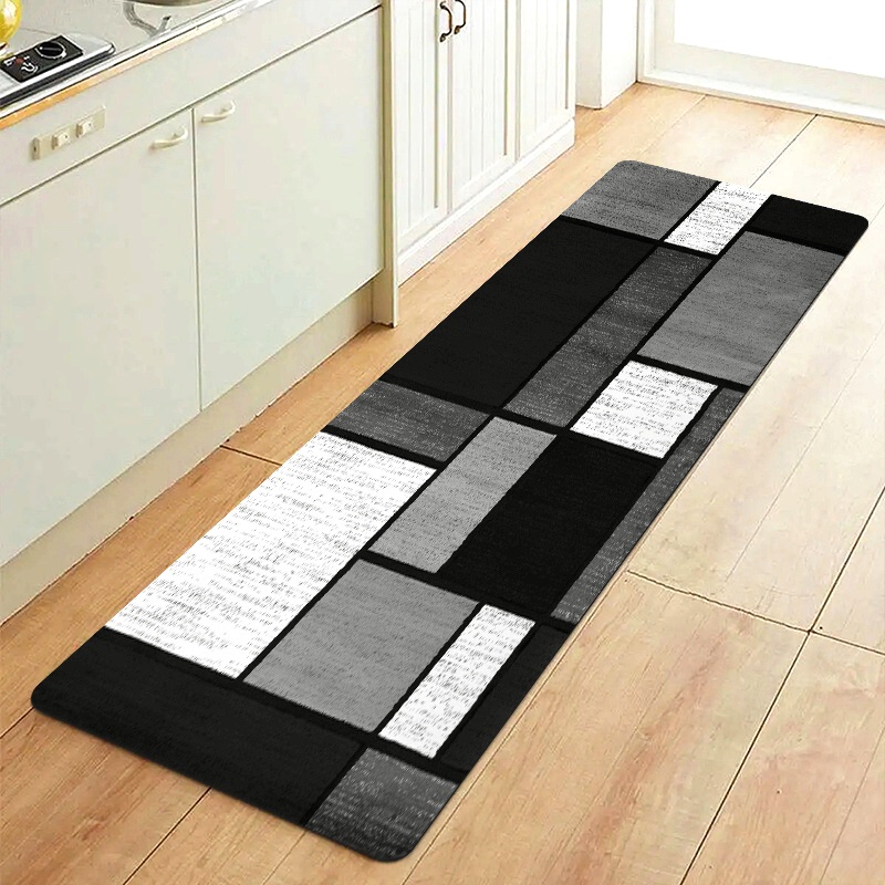 TEMU 1pc Diatomite Floor Mat, Modern Geometric Rectangular Printed Mat, Polyester Non-slip Floor Mat, Suitable For Indoor And Outdoor Entrances,