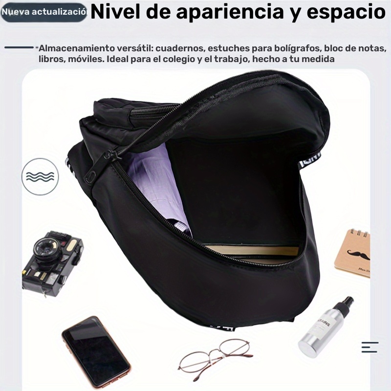 Mochila acolchada unisex, bolso de hombro para viaje y casual, con correas ajustables, múltiples compartimentos y logo de mariposa, disponible en 4 colores (negro, rojo, morado, azul), mochila para viajar con cierre de cremallera seguro - Imagen 6