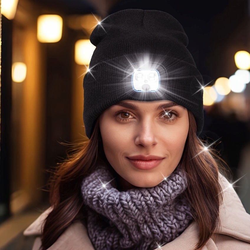 1pc unisex acrylic knit beanie hat with led light usb rechargeable headlamp with 4 adjustable brightness settings lightweight   with toggle closure solid color hand washable ideal for new year exercising hunting hiking camping walking running perfect christmas gift 0