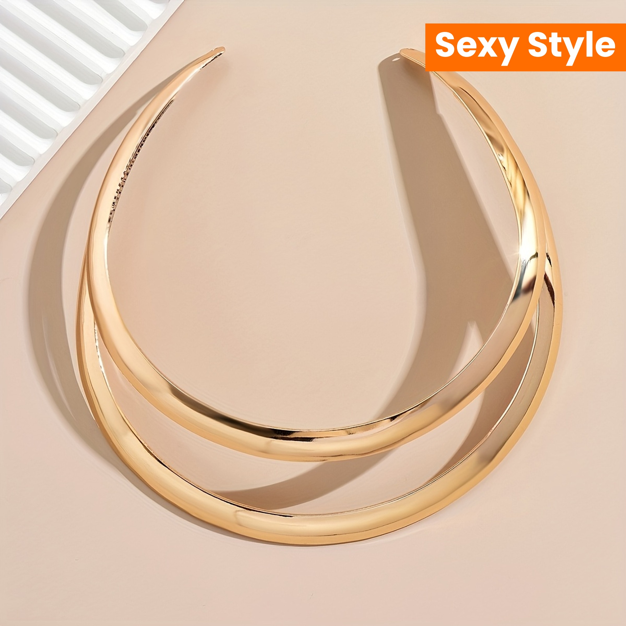 Dual Layer Open Cuff Choker Necklace, No Plating
