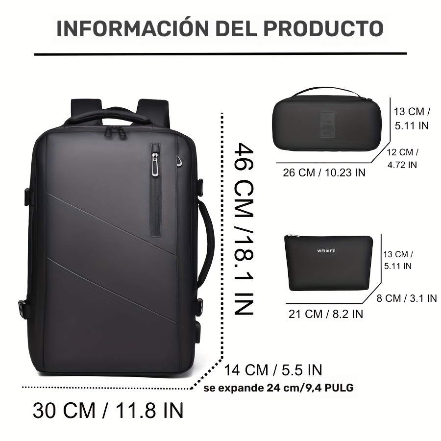 Mochila de viaje multifuncional para aventuras al aire libre, bolso de mano, mochila de senderismo, equipaje con múltiples bolsillos, gran capacidad, diseño simple y elegante, ideal para viajes de negocios o transporte diario - Imagen 2