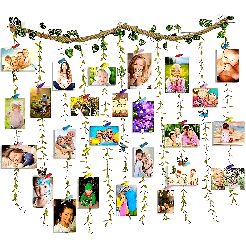 

-chic Hanging Photo Display Kit - Hemp Rope Vine With 20 Clips & 5 Accents, Diy Wall Art For Home Decor & Parties - Ideal Gift For Artists & Crafters