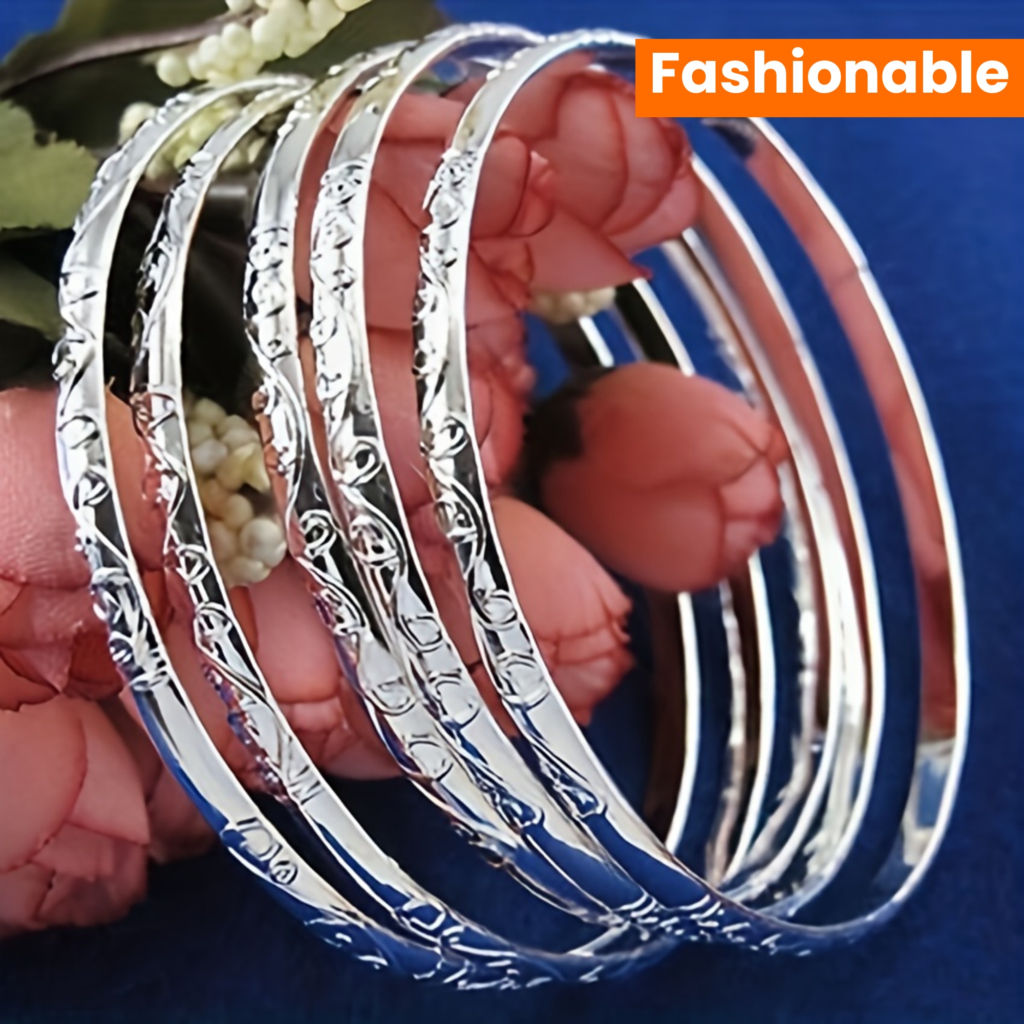 Fashionable Silver Geometric Circle Pattern Bracelet Set