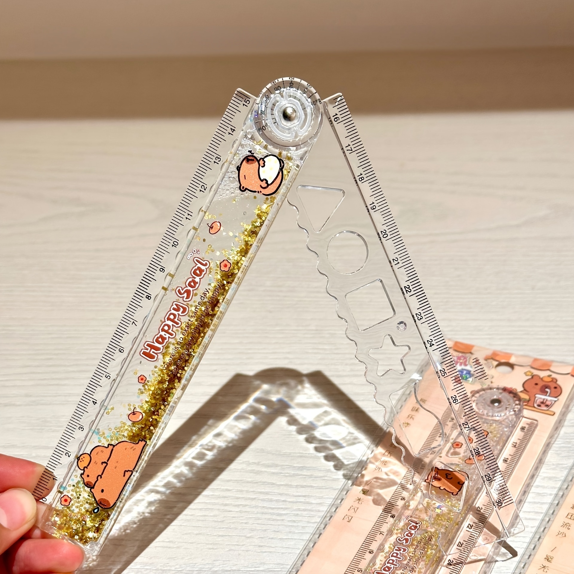 1pc capybara sand folding ruler quicksand design transparent plastic ruler high aesthetic capybara themed stationery for students exam use assorted colors details 7