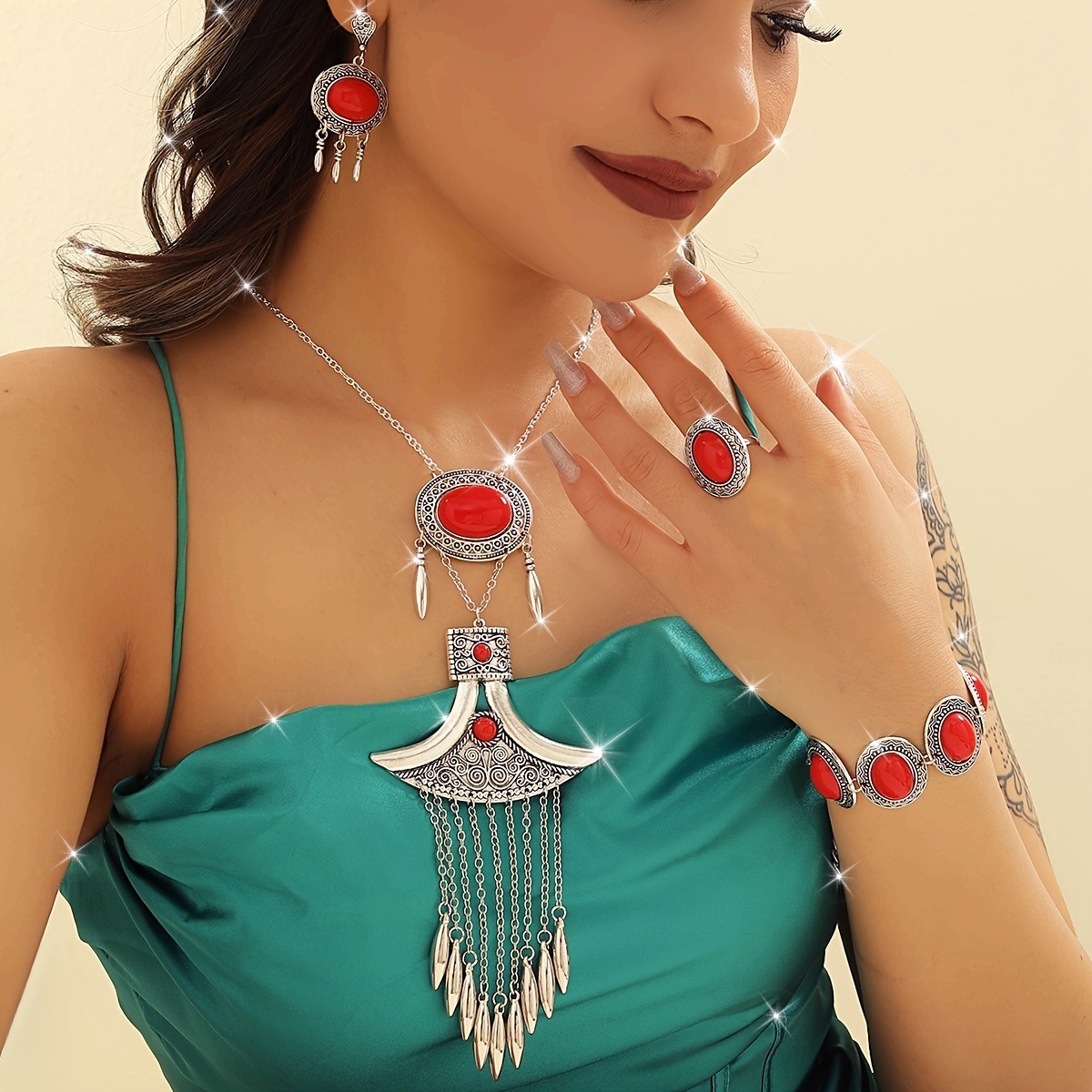 Exotic Red Tassel Jewelry Set for Weddings