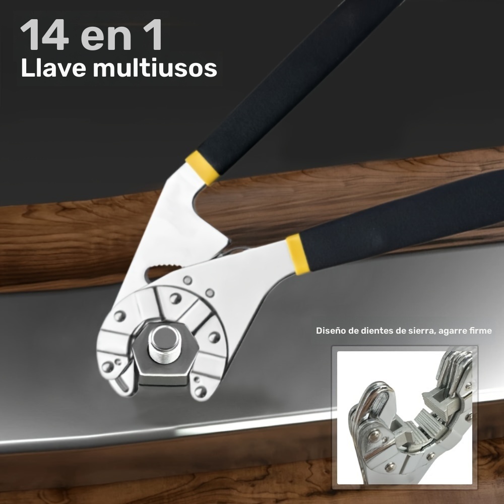 Alternative view of Juego de llaves multiusos 14 en 1, llave ajustable de acero al carbono con diseño de dientes para mayor agarre…