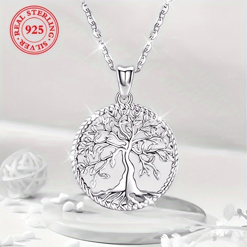 TEMU Elegant 925 Sterling Of Life Pendant Necklace - Hypoallergenic, Suitable For Daily Wear And Gift