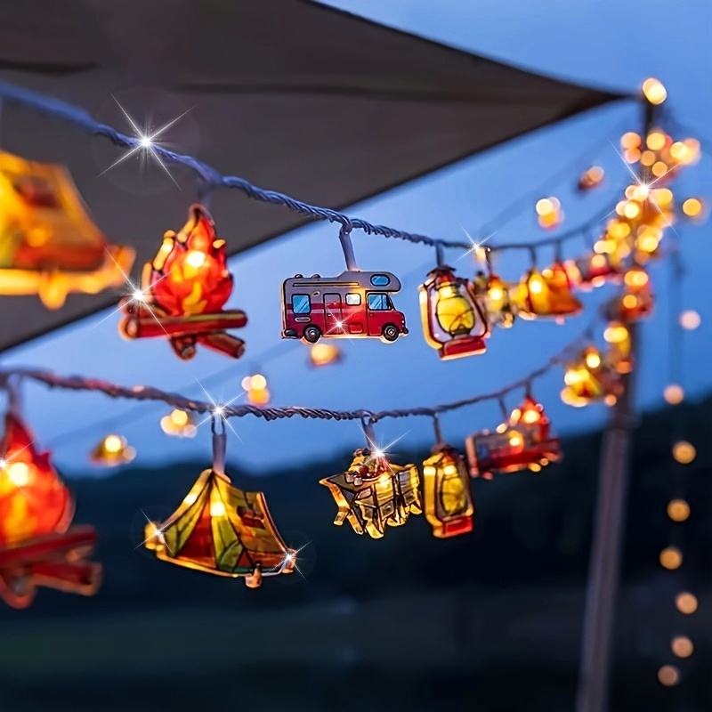 HEEMUUM Vintage Esintili Meşale Otobüs Çadır LED Işıklı Dize - Pille Çalışan, 10 LED Yatak Odası, Parti, Ev, Bar, Cadılar Bayramı & Noel Dekoru için