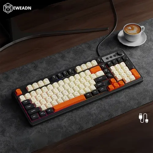 gaming keyboard wired rainbow backlit portable black keyboard office 98 keys computer external keyboards with multimedia knob ball keycaps for and office compatible with windows laptop gaming peripherals