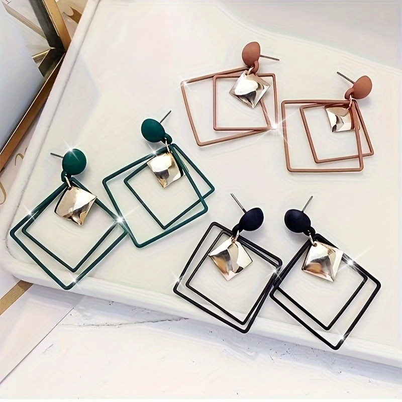 Geometric Rhombus Shaped Square Earrings for Women