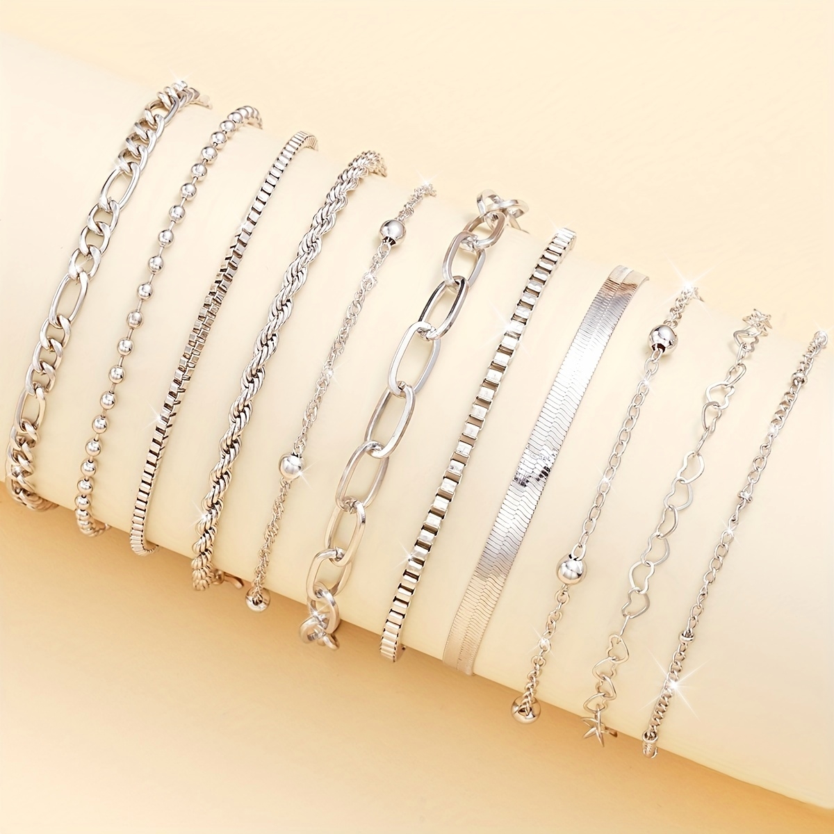 11pc Twisted Snake Bone Chain Bracelet Set for Ladies