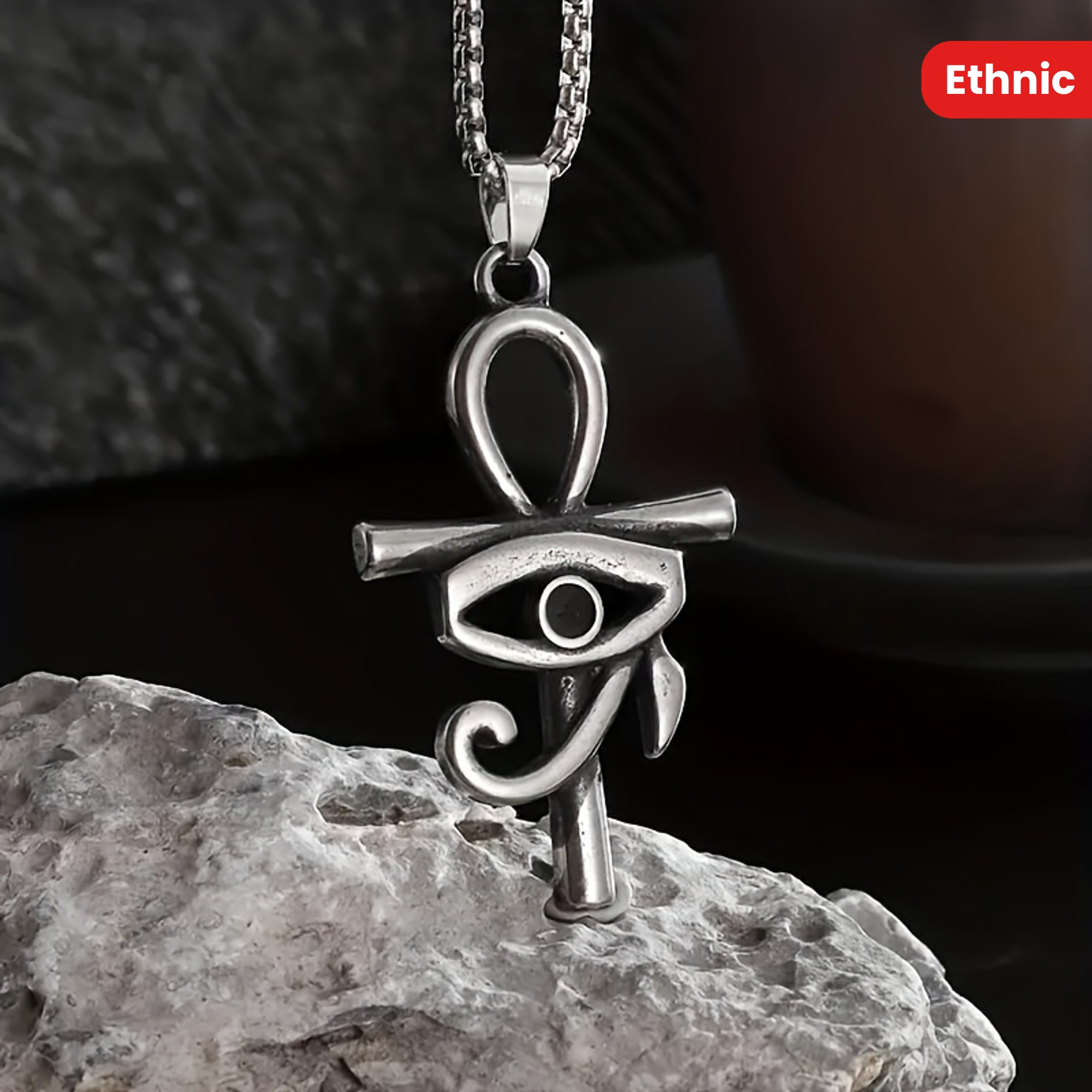 Retro Ethnic Style Eye of Horus Ankha Cross Pendant Necklace