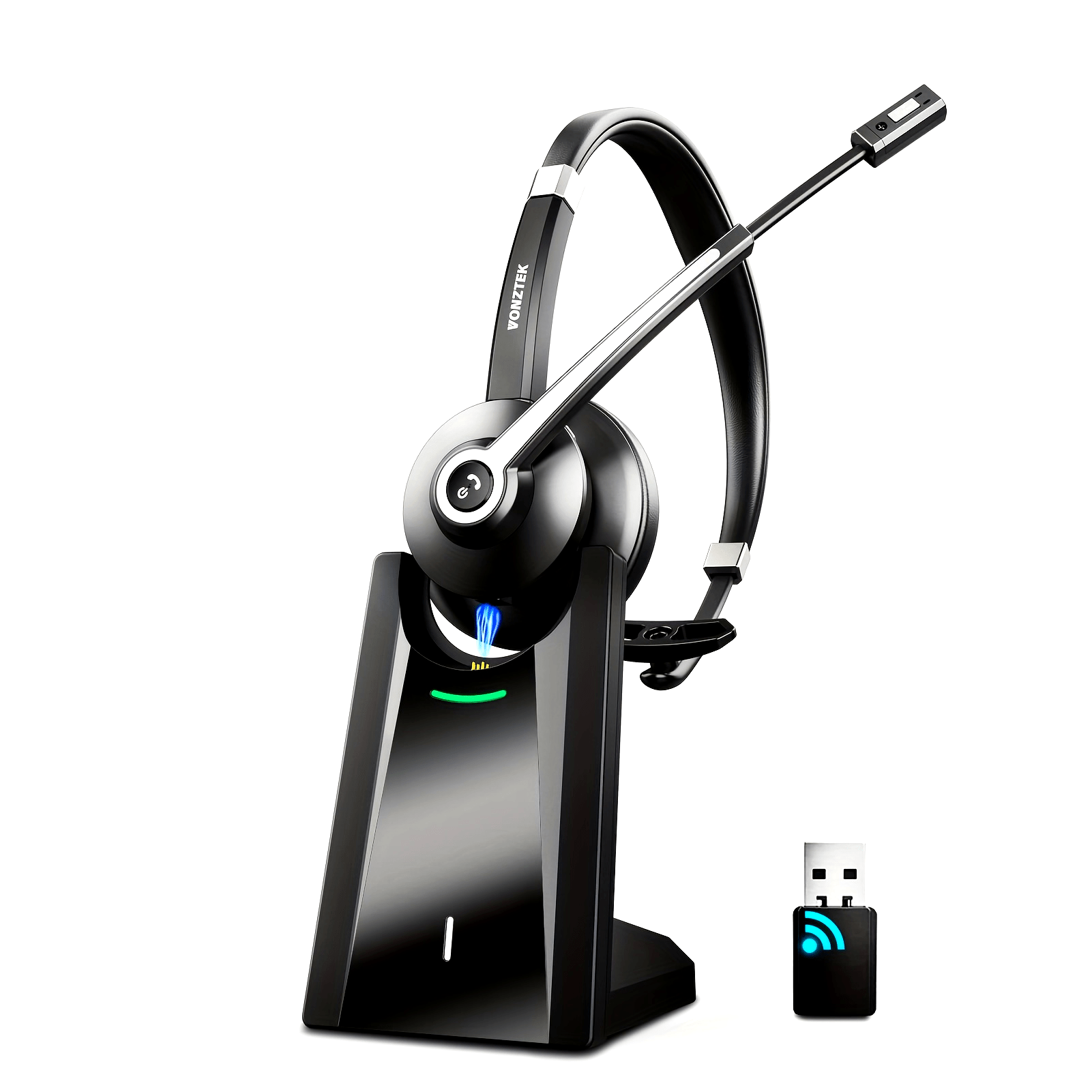 Wireless Headset with Microphone, Charging Dock/USB Dongle, Mute for Skype, Drivers, Zoom, Office