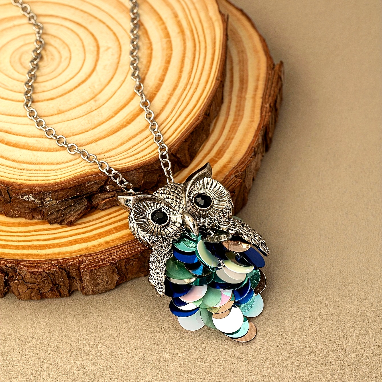 Boho Owl Pendant Long Necklace Vintage Style
