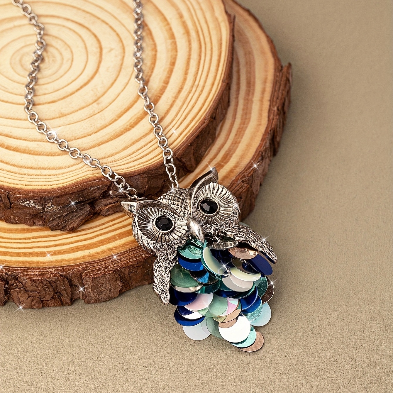 Boho Owl Pendant Long Necklace Vintage Style
