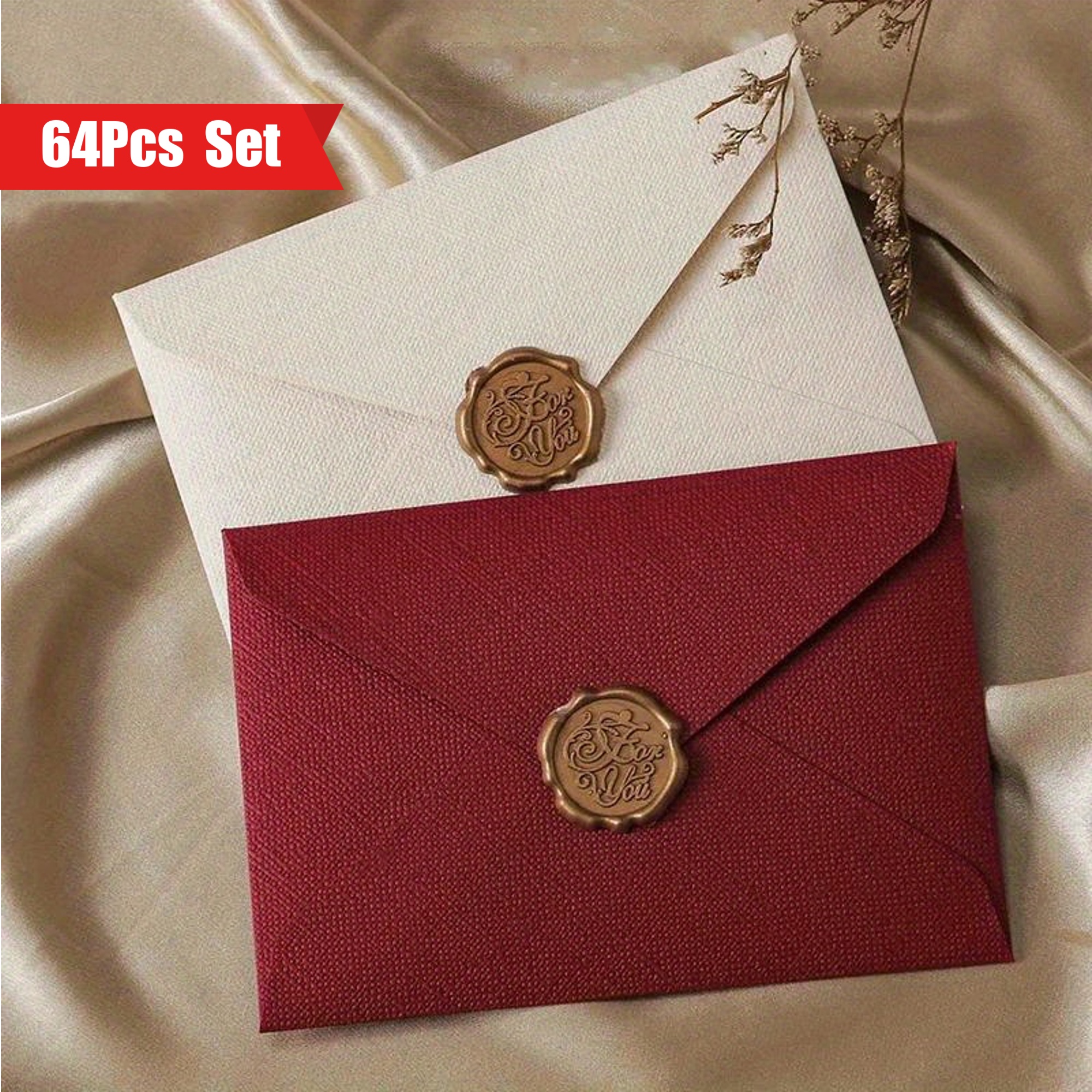 

64pcs Elegant Linen Envelopes And Vintage With Wax Seal Closure - Ideal For Customized Gifts, Invitations, And Office