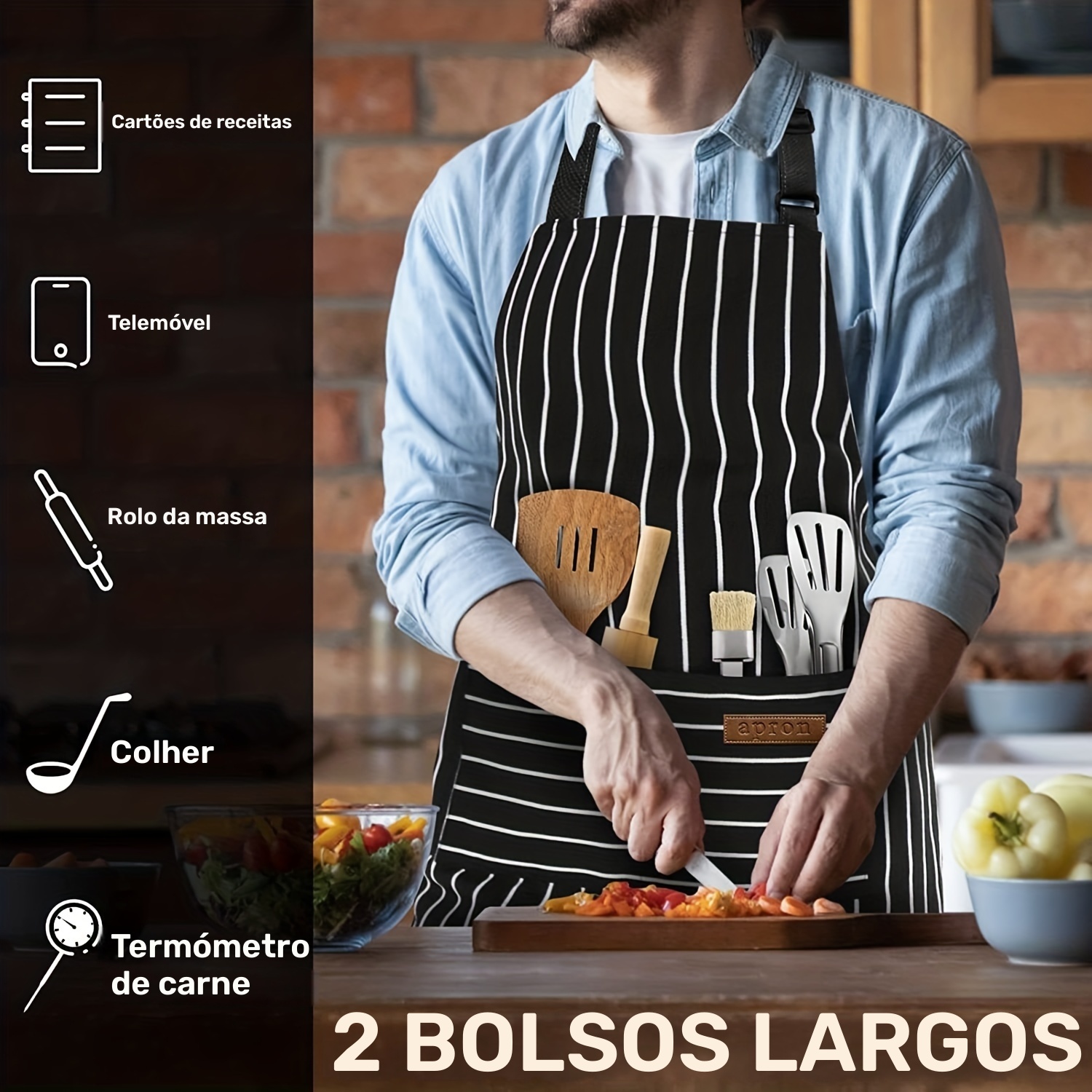 Conjunto de 2 aventais femininos com bolsos 5