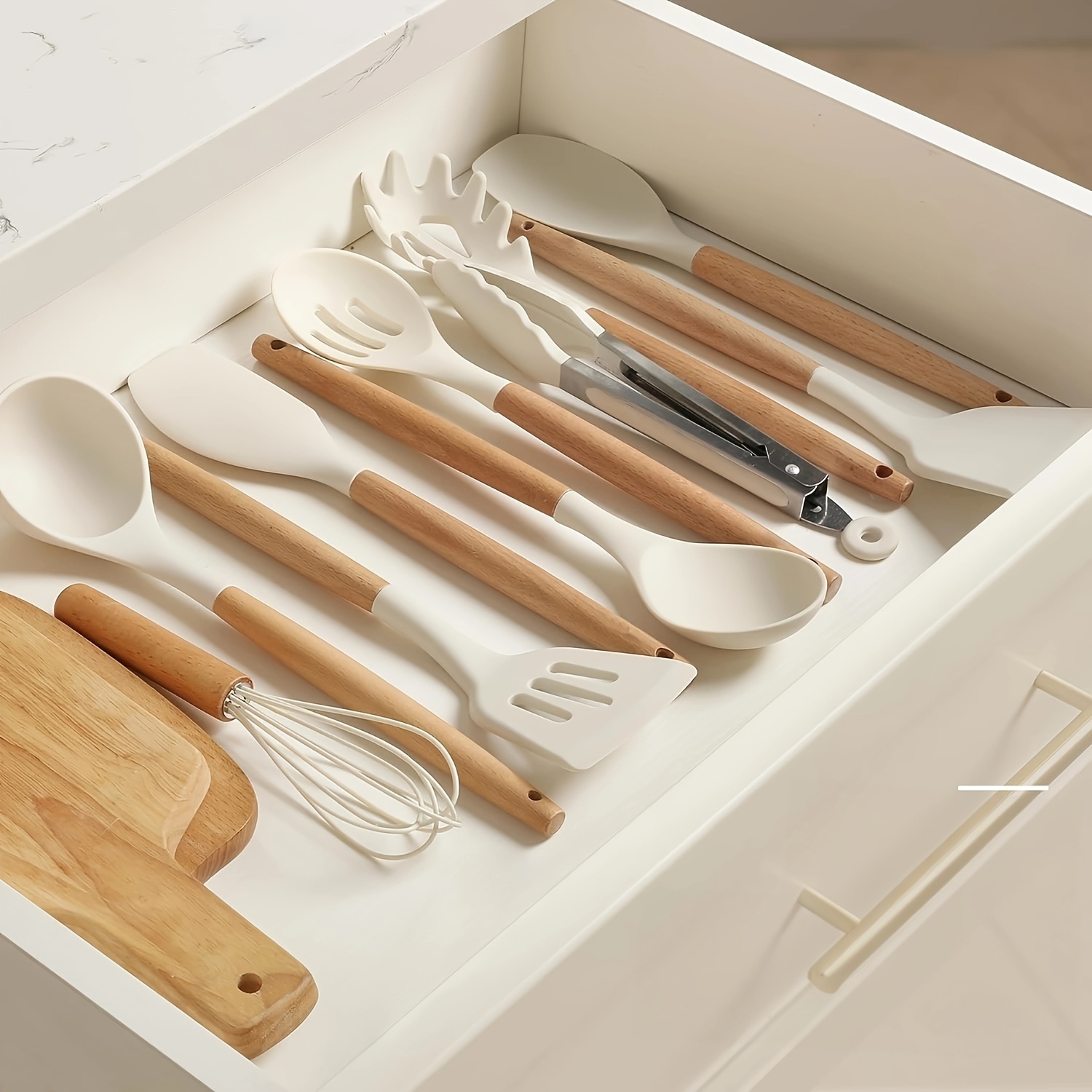 10pcs/set Silicone Cooking Utensils Set for Kitchen, Heat Resistant Non-Stick Cooking Set with Wooden Handle Spatula Turner Spoon Tongs Whisk