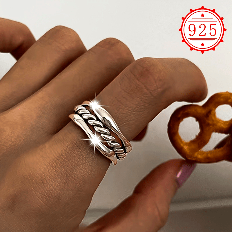 

1pc Elegant Vintage Style 925 Sterling Silvery Twisted Band Ring For Women, Adjustable , 18k Golden Plated, No Gemstone, Fashion Accessory For , Holiday Gifts - Christmas, Thanksgiving