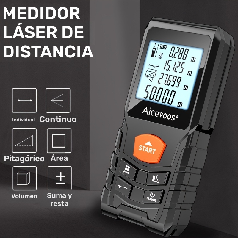 Medidor láser digital de alta precisión AICEVOOS, alcance de 50 a 120 m, alimentado por batería, carcasa de goma, cinta métrica electrónica para medición industrial, herramienta de medición|medidor de distancia digital|cinta con carcasa de goma - Imagen 6