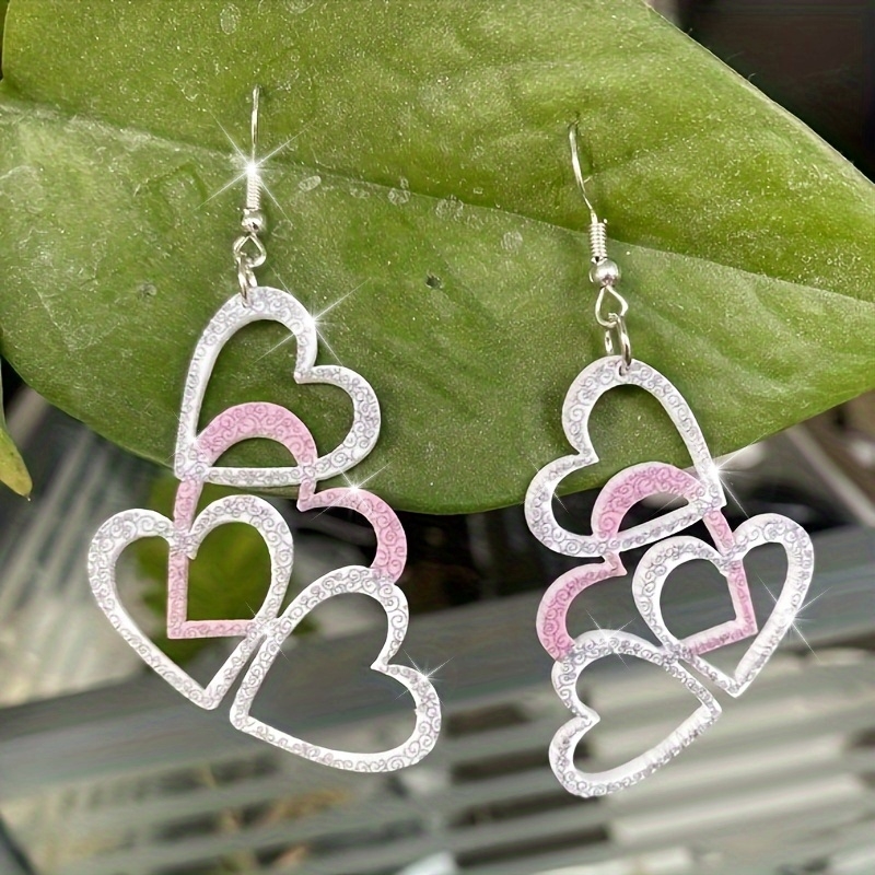 Hollow Heart Dangle Earrings Acrylic Jewelry Gift