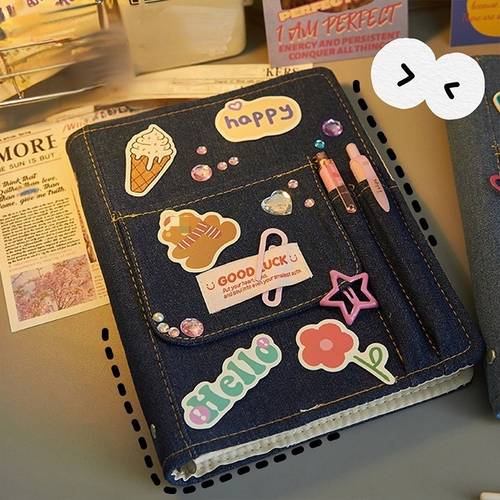 a5 denim diary soft cover reusable loose leaf paper retro american denim style checkered design ideal gift for schools and stationery enthusiasts