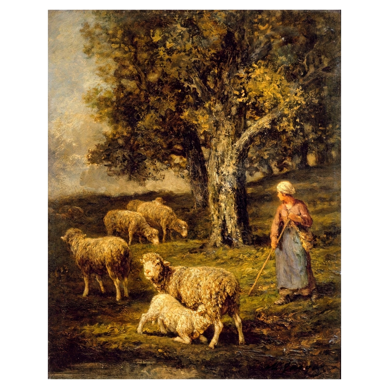 

An Canvas Print Of " And Sheep In A Landscape Of " By Charles Emile - Vintage Style Wall Decoration For Living Room, Bedroom, Office Or