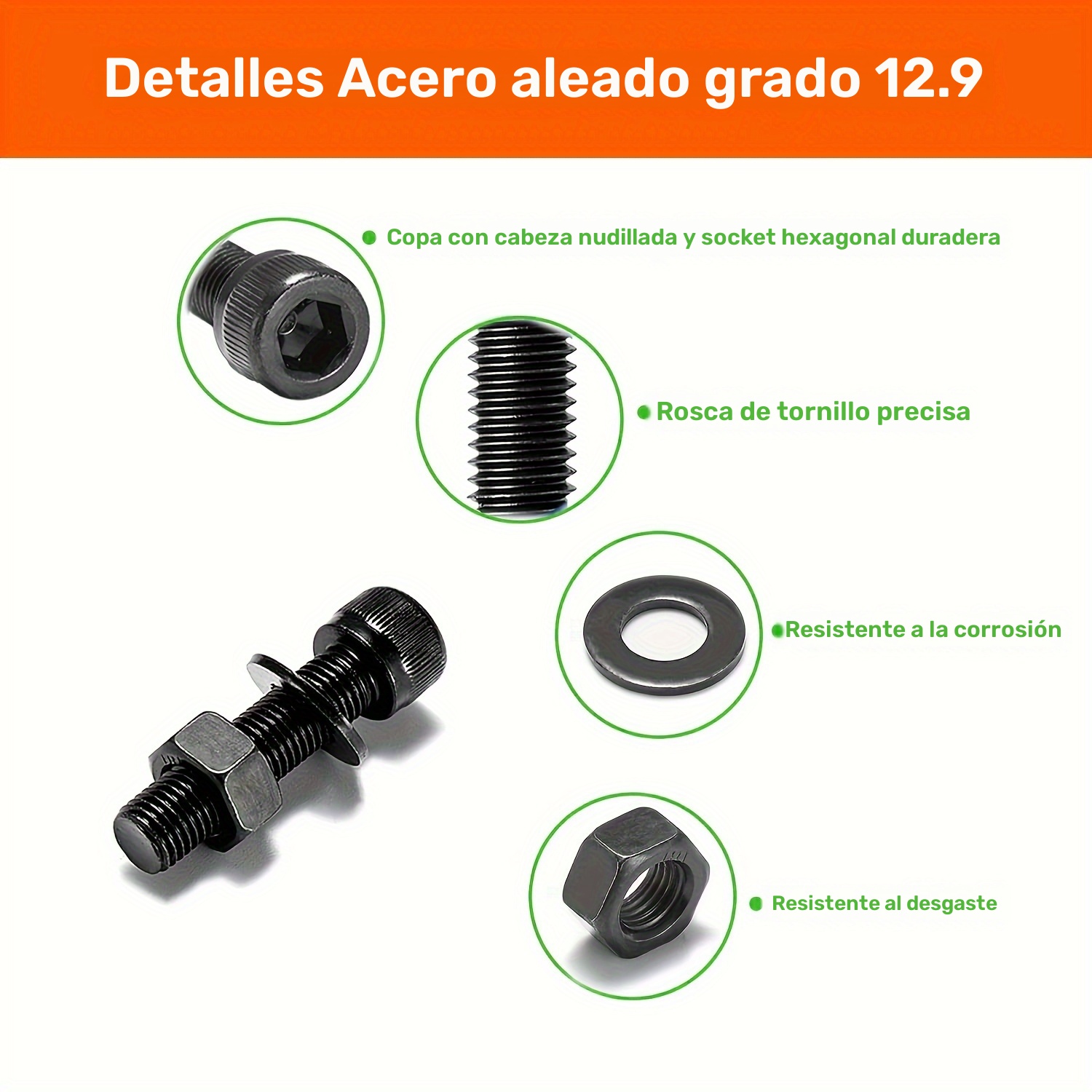 Surtido de pernos métricos de 1260 piezas, de 4 mm a 30 mm, acero aleado de grado 12.9, cabeza hexagonal, rosca a la derecha, kit de tornillos industriales, tuercas, arandelas, chapado en zinc negro, duradero y resistente a la corrosión. - Imagen 3