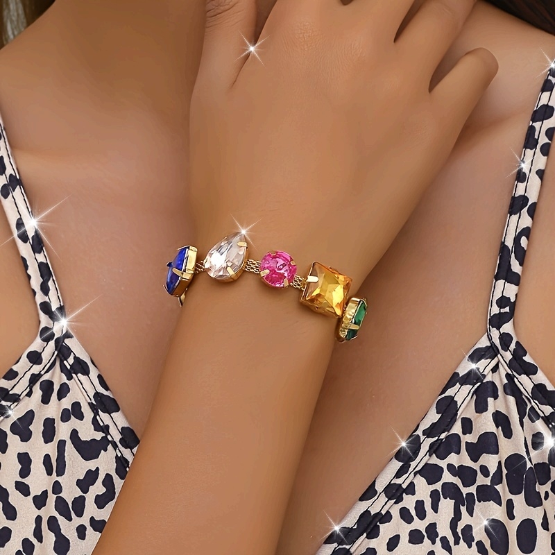 Geometric Rhinestone Chain Bracelet Random
