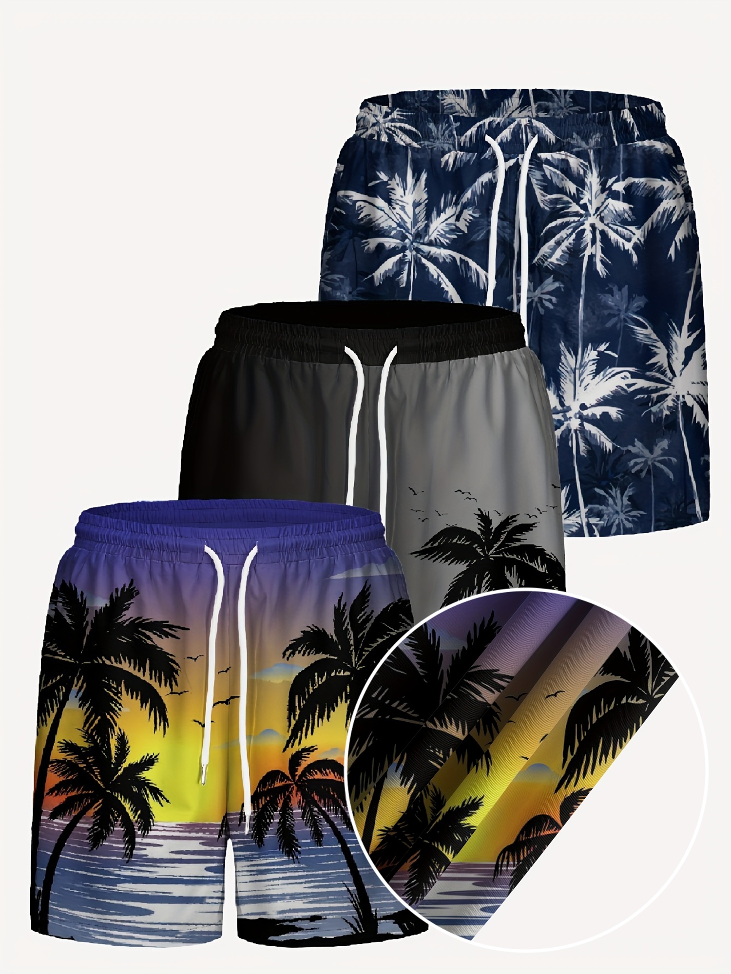 men’s Hawaiian shorts 3pcs palm print