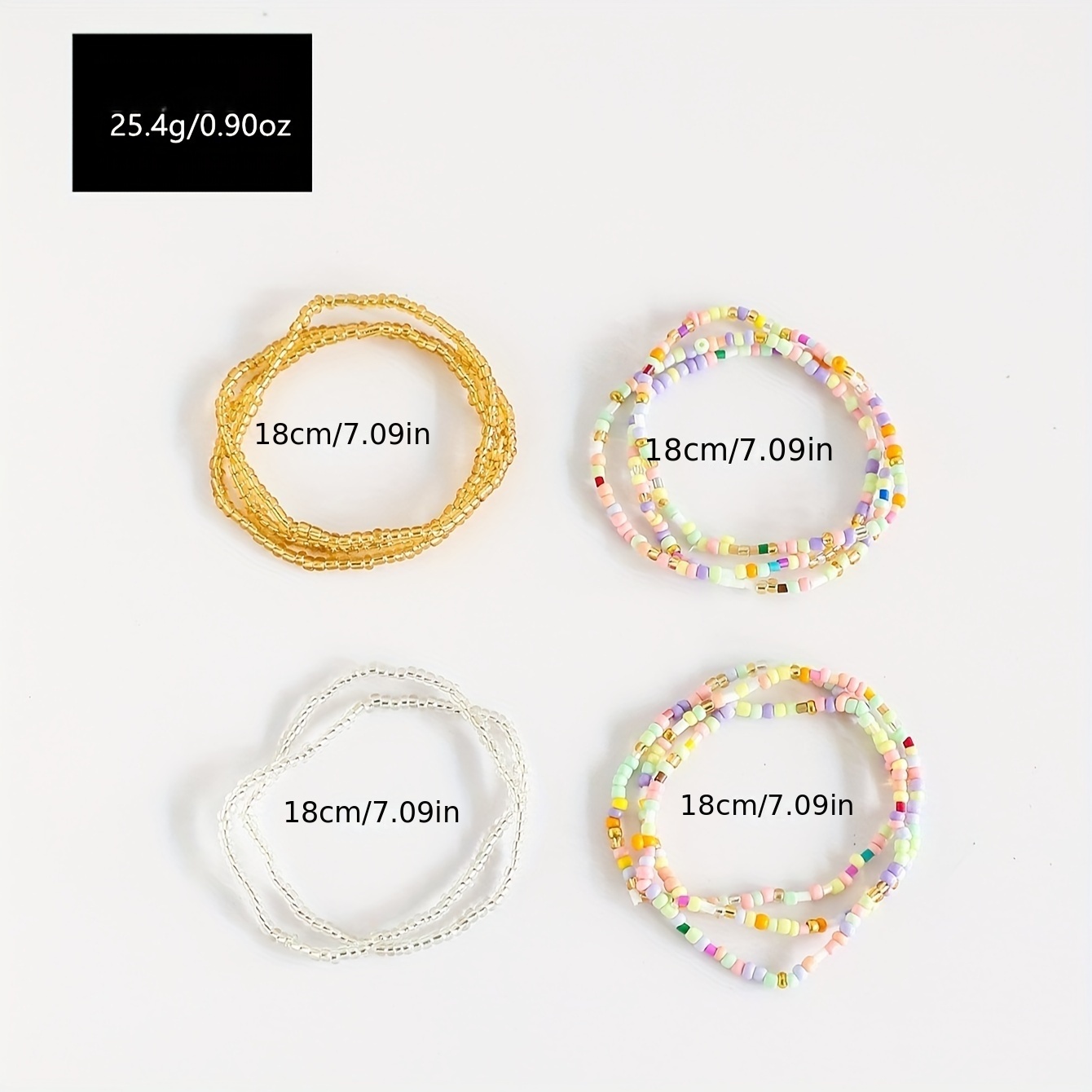 11pcs Glass Material Rice Beads Elastic Rope Bracelet Set