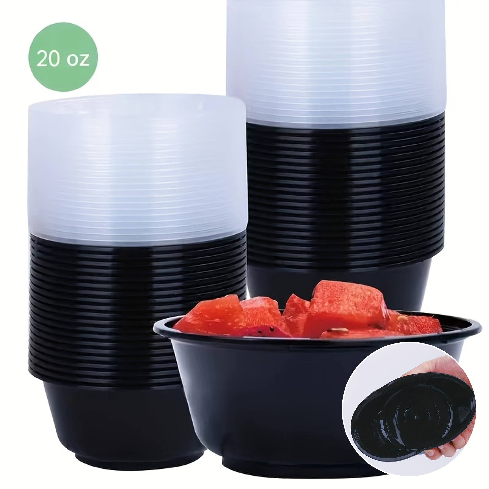 30pcs 20oz plastic black bowls lids round food storage - Temu