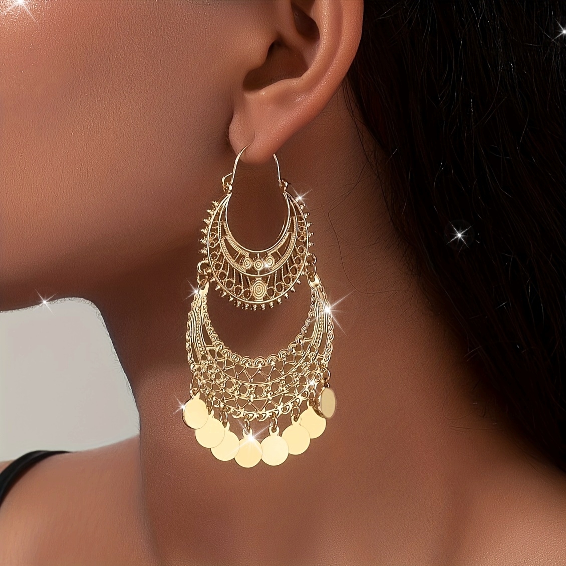 retro boho hollow dangle earrings alloy 14k gold plated jewelry   female gift for women girls details 1