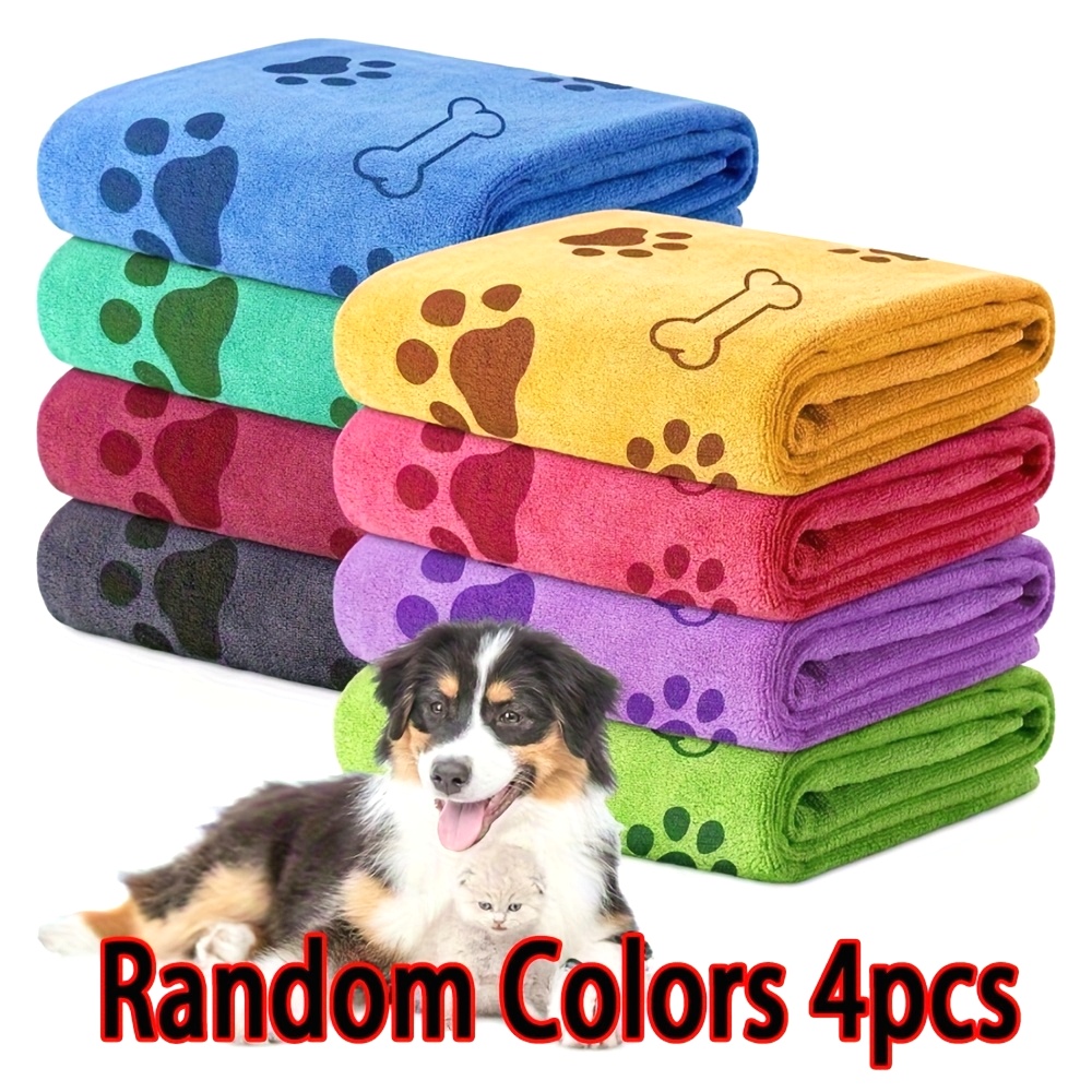 4pcs Quick-Dry Pet Towels for Medium Dogs - Soft, Absorbent Polyester with Colorful Paw Print Design, Ideal for Bathing and Grooming, Dog Bath Towels|Playful Design|Quickdry Fabric, Dog Towels - Image 2