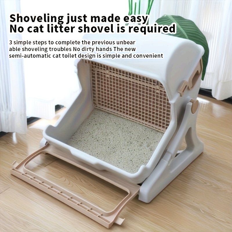   to Litter  ! Luxury Semi-Automatic Cat Litter Box, Extra Large   Automated Pet Toilet for Cats and Kittens with Stable   - Portable   Double Layers,   No Batteries  . Durable ABS Material,    