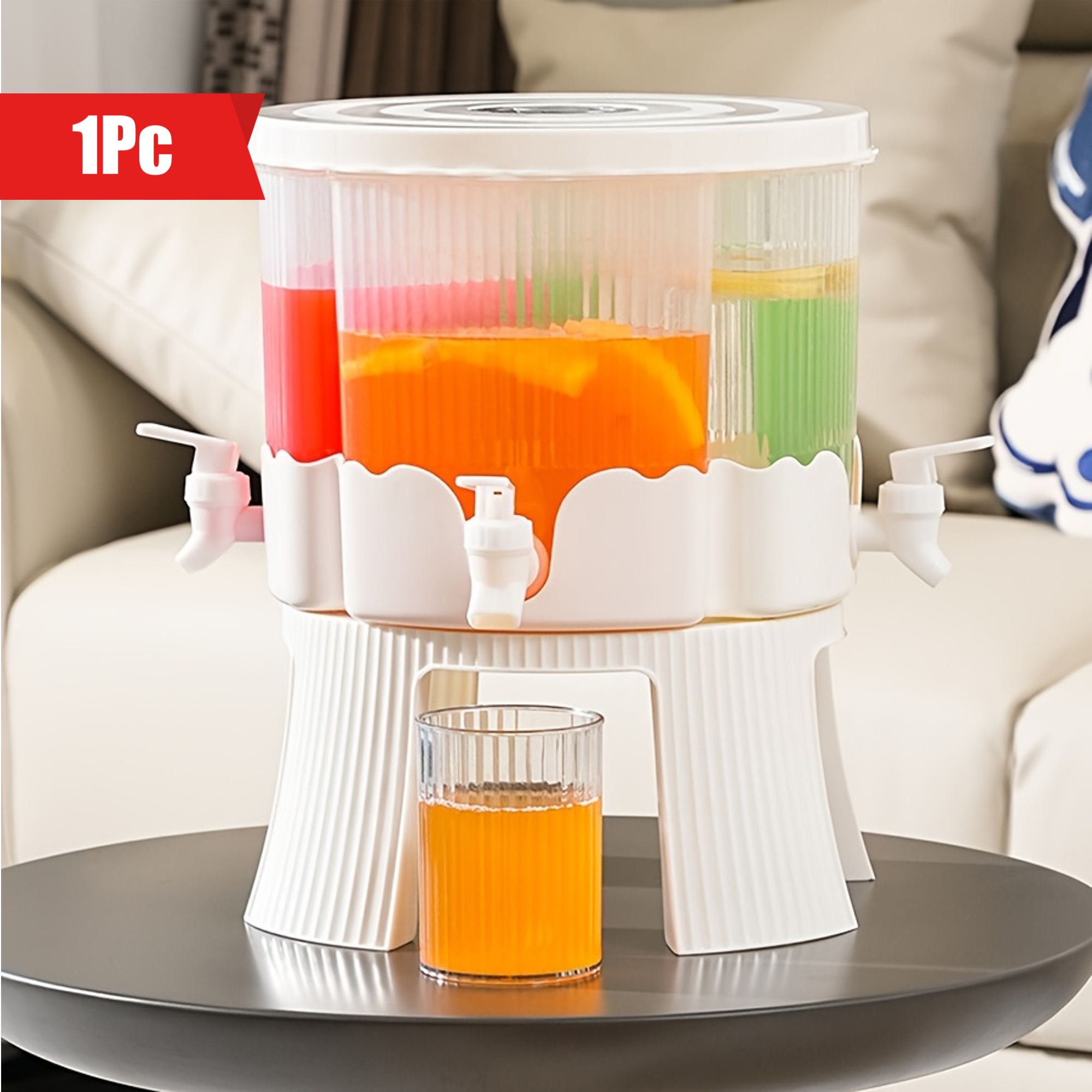 1pc gallon rotating plastic drink dispenser with spigots detachable timed beverage bucket for refrigerator iced juice details 1