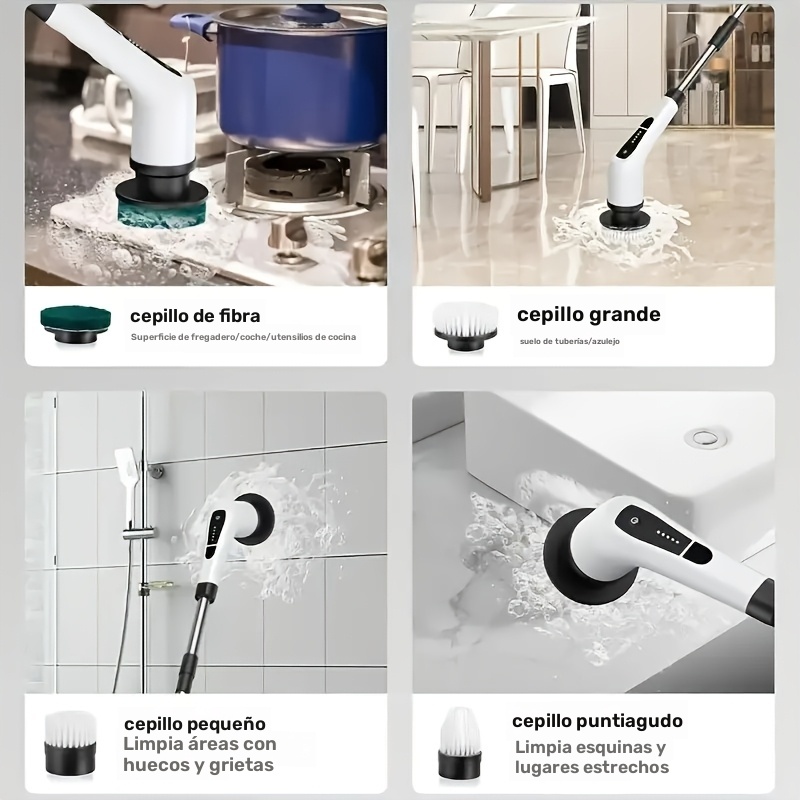 esponja   eléctrica 9-en-1 con cabezal de cepillo sin varillas, configuraciones de velocidad dual, mango extensible y desmontable -   8   reemplazables (verde,  ,  ,  , ) para una limpieza eficiente en cocina, baño,   y más,   para la limpieza exterior | diseño ergonómico | cuerpo de plástico   2