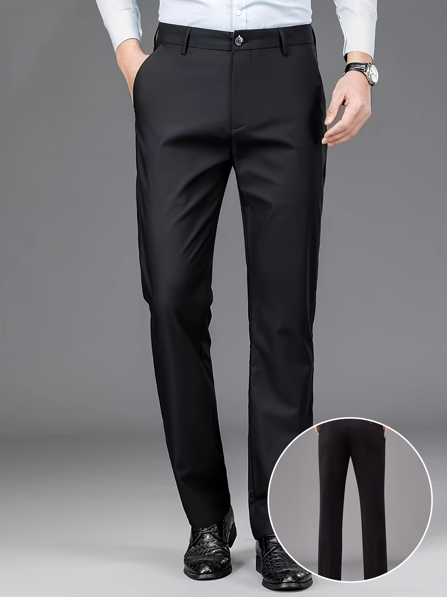 mens professional business trousers stretch wrinkle resistant and iron free formal casual loose straight leg suit pants versatile for office workers ideal gift for work wear Product details 44