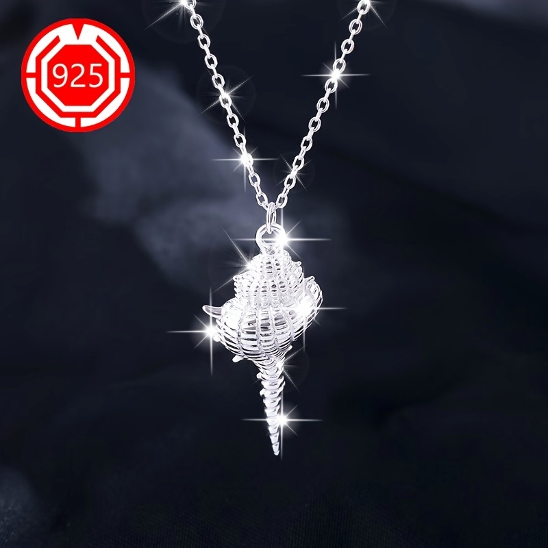 925 Silver Minimalist Conch Pendant Necklace