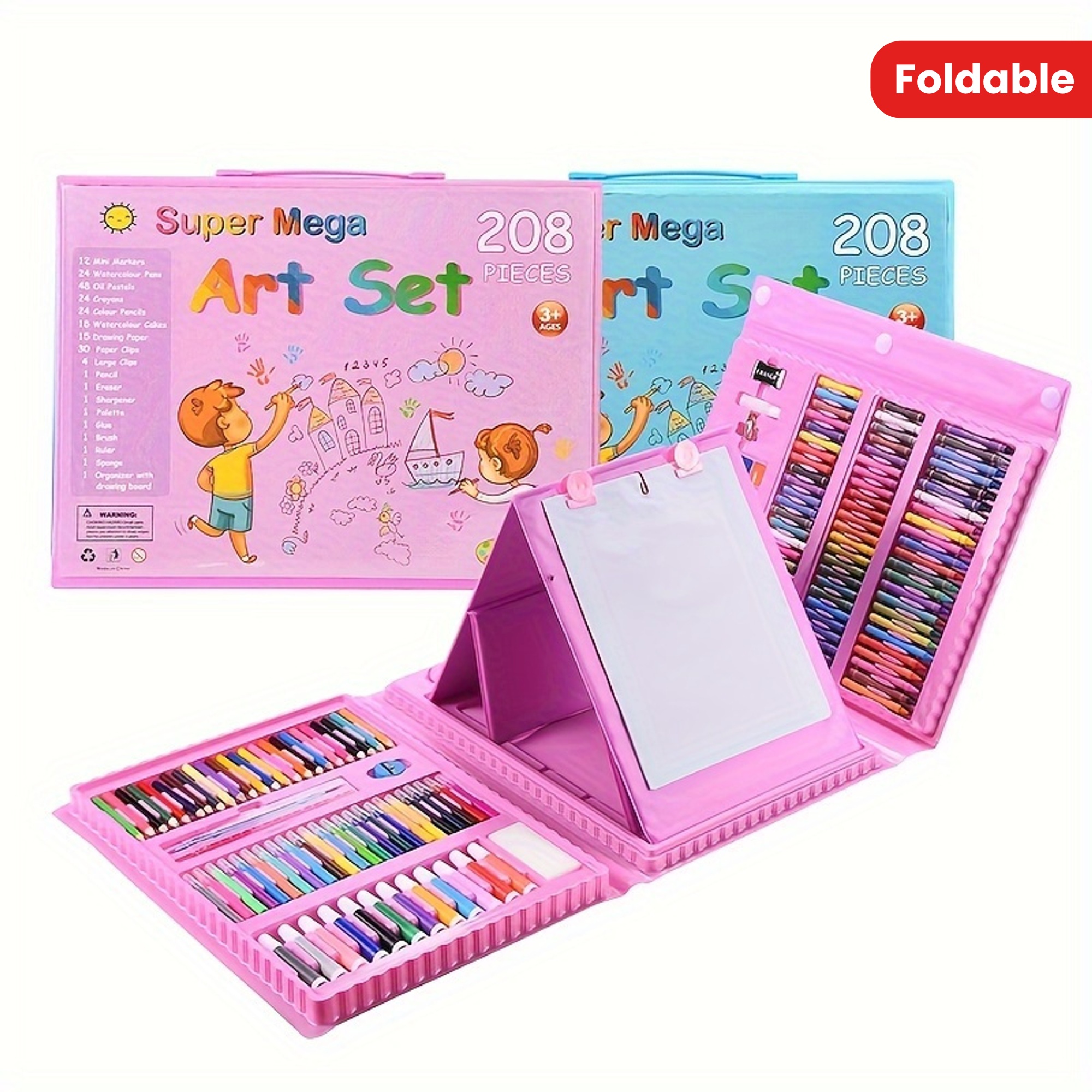 208 pièces de crayons aquarelle, crayons de cire, peinture au plomb, pliable avec chevalet, ensemble de peinture , stylos et de couleur pour enfants. détails 1