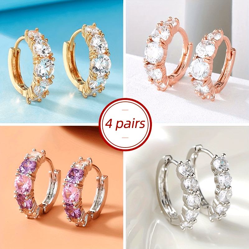 

4 Pairs Of S925 Sterling Silver Sparkling Earrings 1.8 Carats Elegant Gemstone Fashionable Design, Luxurious And For Couples, Friends, Birthdays, Anniversaries, Valentine's Day, New Year Gifts