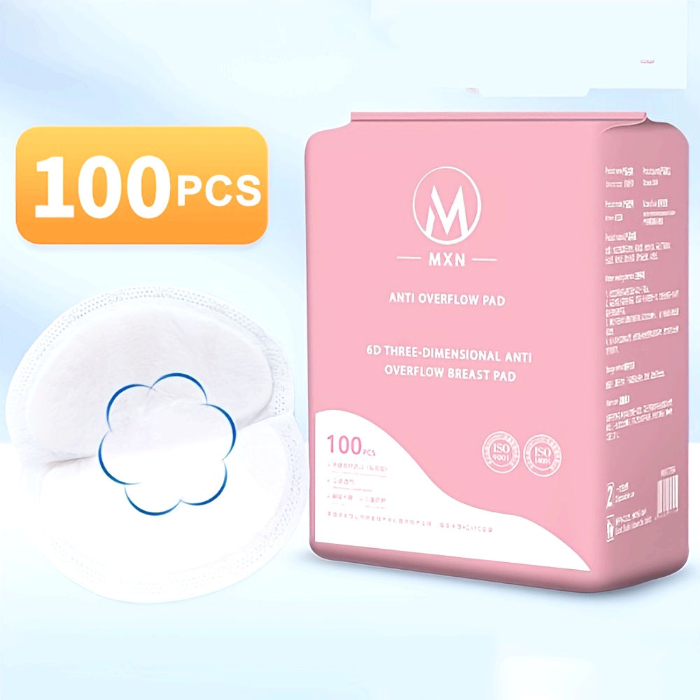 100pcs MXN 3D Overflow Breast Pads - Ultra-Thin, Breathable, Leak-Proof Nursing Pads for Postpartum Care, Individually Wrapped, Polyester Fiber, Anti-Overflow Design for Breastfeeding Comfort