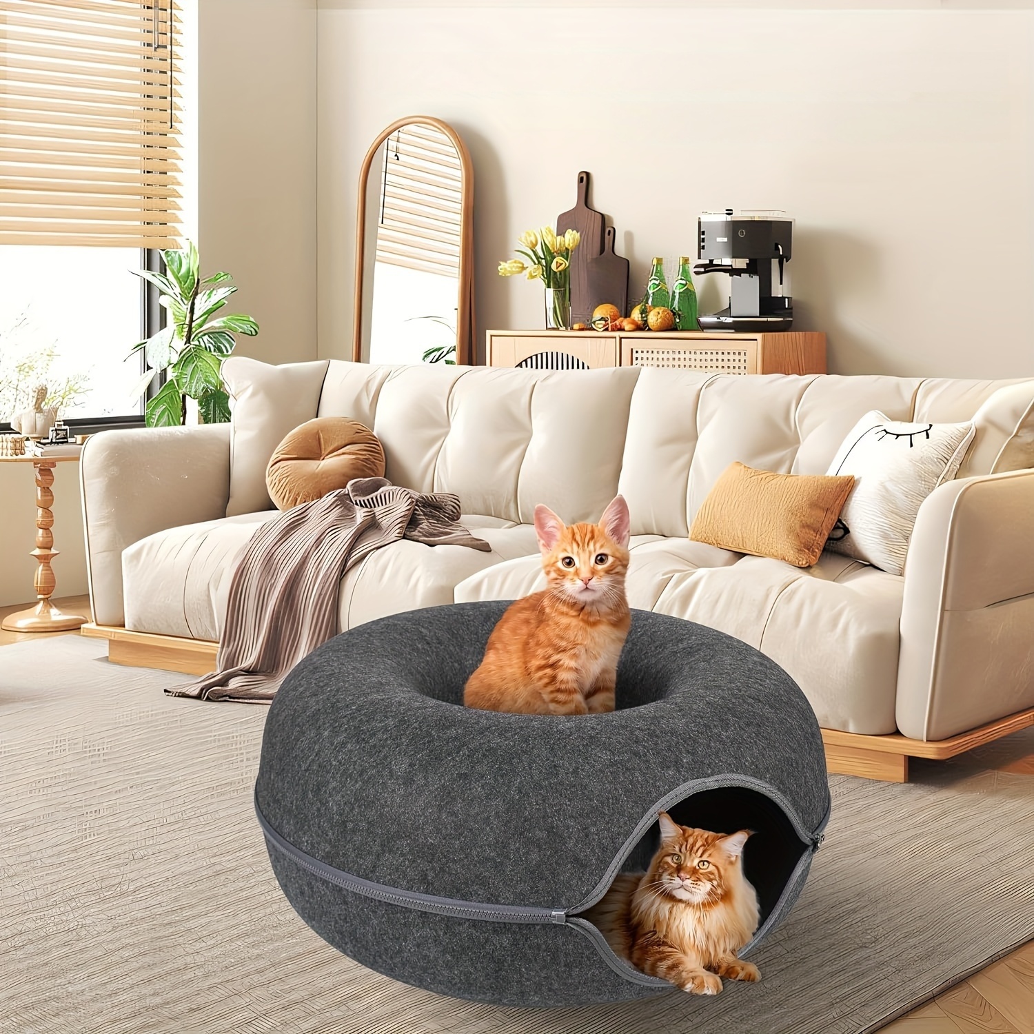 Peekaboo Cat Cave for Indoor Cats, Cat Donut Cat Tunnel Bed, Scratch Resistant Cat Toys for Medium Large Cats
