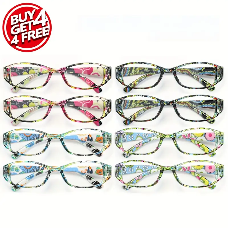 8pcs womens floral reading glasses with anti glare blue light blocking lenses 1 0 to 4 0 magnification multi floral patterns purple teal for computer phone books use ideal gift for book lovers professionals sturdy eyewear multipack protection stylish optical wear vision support Product details 12