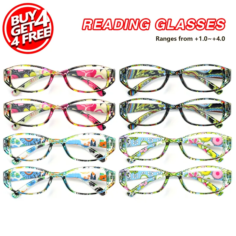 8pcs womens floral reading glasses with anti glare blue light blocking lenses 1 0 to 4 0 magnification multi floral patterns purple teal for computer phone books use ideal gift for book lovers professionals sturdy eyewear multipack protection stylish optical wear vision support Product details 11