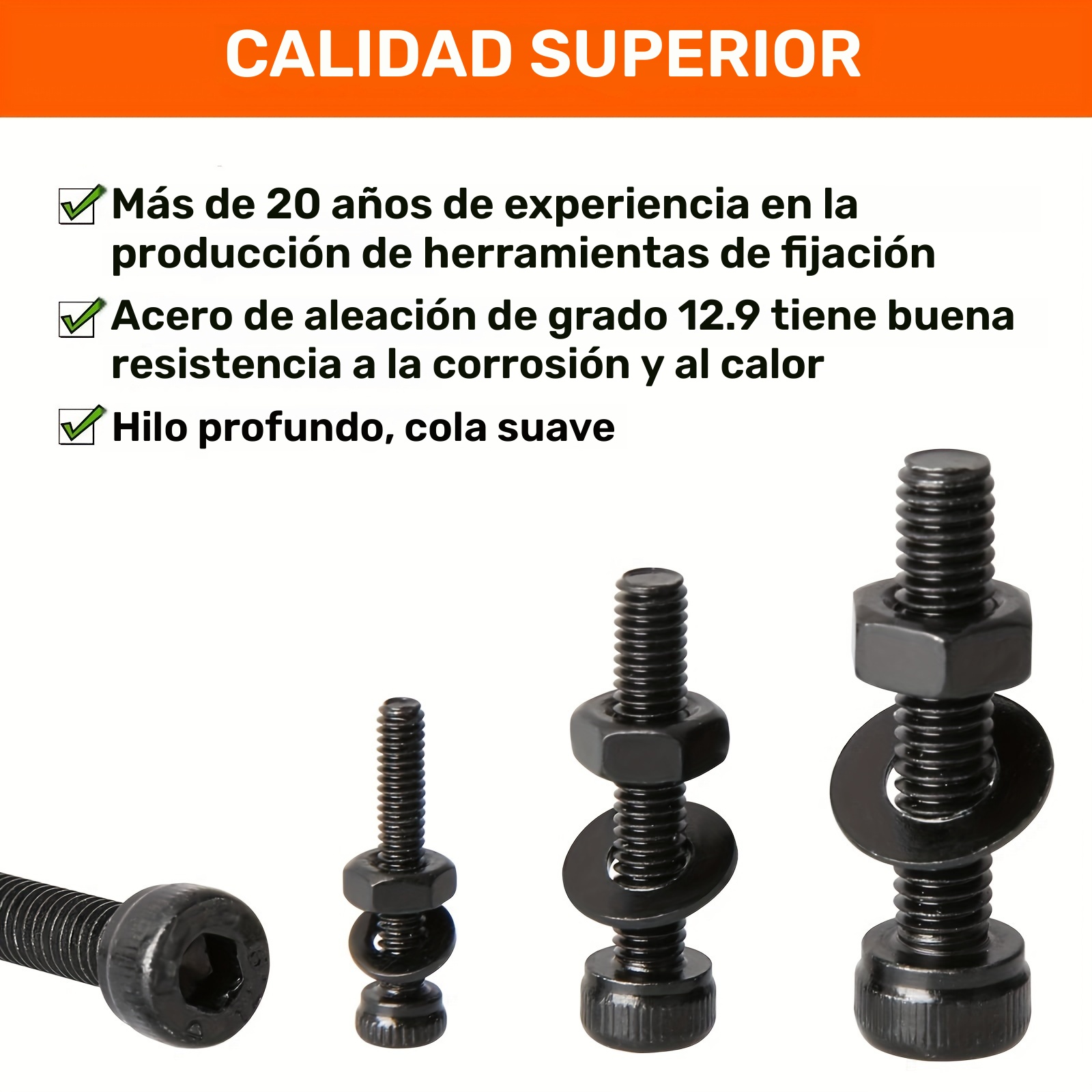 Surtido de pernos métricos de 1260 piezas, de 4 mm a 30 mm, acero aleado de grado 12.9, cabeza hexagonal, rosca a la derecha, kit de tornillos industriales, tuercas, arandelas, chapado en zinc negro, duradero y resistente a la corrosión. - Imagen 4