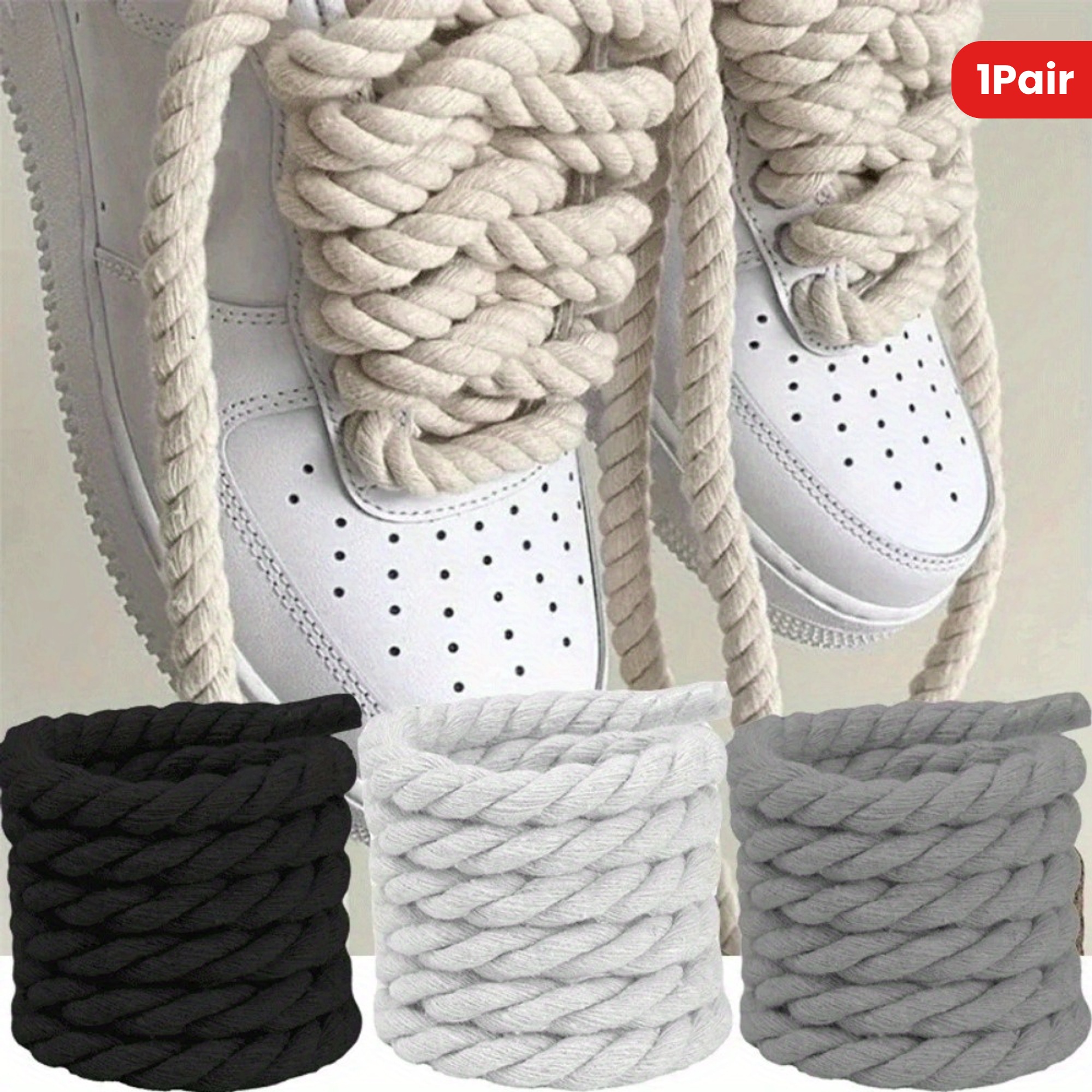 Two pairs of round 8mm/5mm solid color hand- thickened hemp shoelaces