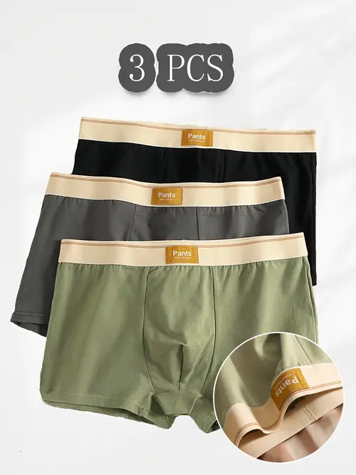 3 pack mens cotton boxer briefs friendly trendy contrast color high non deformable 95 spandex solid color knit fabric 145gsm fit underwear